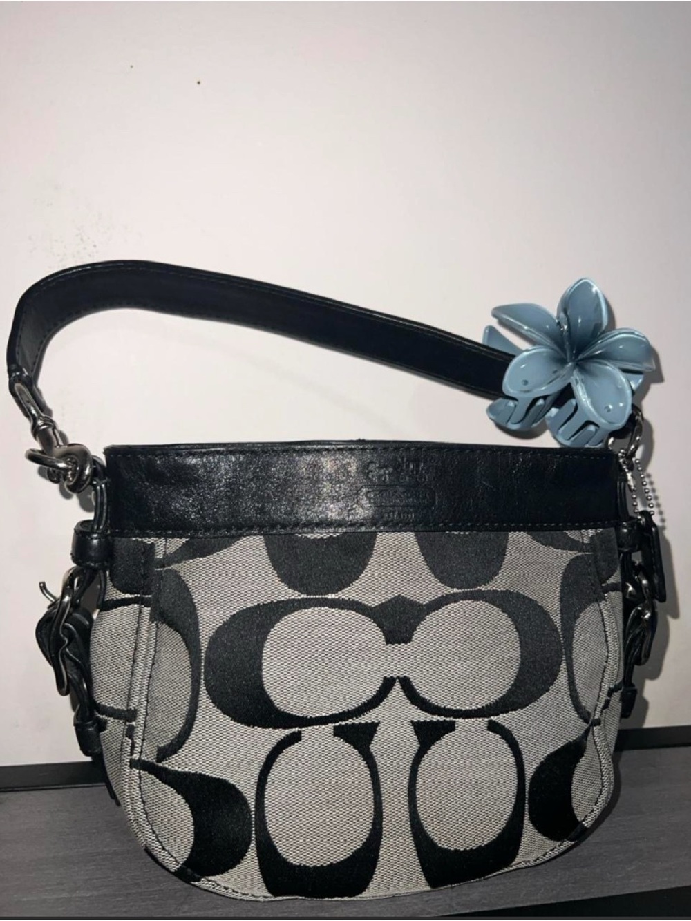 Coach Zoe Black and Gray Signature C Logo